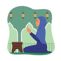 moslimvrouw die tot de god bidt. vector