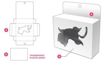 kartonnen hangende verpakking met kattenraam en transparant gestanst sjabloon van plastic vel vector