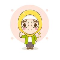 cartoon illustratie van schattig moslim meisje karakter duim opdagen met ster in de buurt vector