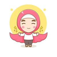 cartoon illustratie van schattig sterk moslim meisje karakter met mantel vector