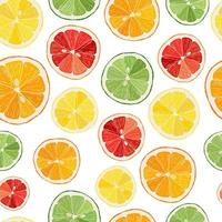 schattig naadloos patroon van plakjes citroen, sinaasappel, grapefruit en limoen op een witte achtergrond. perfect voor textielafdrukken, behang, verpakking van gezonde voedingsproducten, scrapbooking, briefpapier, inpakpapier. vector