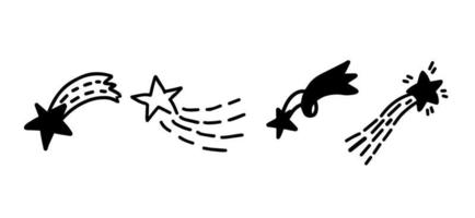 doodle kometen en sterren hand getekende set. geïsoleerde vectorillustratie vector
