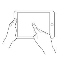 Hand aanraken van leeg scherm van tablet pc. vector