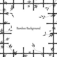 bamboe achtergrond in de vorm van een venster gemaakt van bamboestokken. zwart patroon van trellis en bamboetakken met bladeren. frame gemaakt van bamboerooster met een lege plaats voor een inscriptie. vector