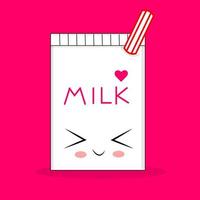 kawaii karakter, pakje heerlijke melk. Japanse stijl verpakkingsontwerp, emotionele anime t-shirt print, afdrukbare kaart, pakket print, kinderkamer, mode hand getrokken, vector. vector