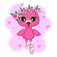 roze flamingo, exotische tropische vogel, schattig stripfiguur, schattige illustratie, print voor textiel, t-shirt, vectorillustratie vector