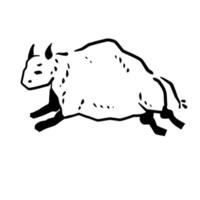 steenkunst. tekening van een stier of os. primitieve tribale cartoon. rennend dier vector