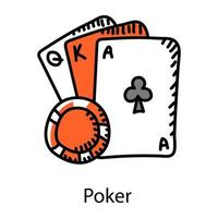 poker doodle stijlicoon, bewerkbare vector