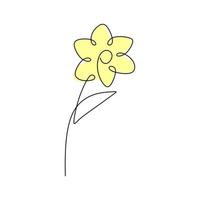 een doorlopende enkele lijn van narcissen lentebloem met gele kleur vector