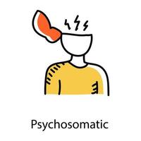 psychische stoornis, doodle icoon van psychosomatic vector