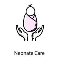 handen met baby ter aanduiding van neonatale zorg doodle icon vector