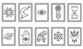 set van mystieke tarotkaarten. occulte esoterische vintage tarotkaarten. platte lijn iconen collectie. vector