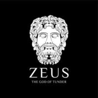 zeus gezicht vector oude Griekse goddelijke oude man standbeeld met baard en snor logo-ontwerp