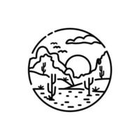 woestijnlogo, dor land met cactusbomen voor avonturen vintge hipster-logo vector
