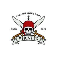 piraten schedel met kruisende zwaarden vintage boot schip matroos logo ontwerp inspiratie vector