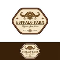 buffelboerderij embleem met lange hoorn logo, amerikaans ranch logo inspirerend ontwerp vector