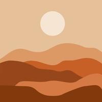 abstracte hedendaagse esthetische achtergrond met woestijn, bergen, zon. aardetinten, gebrand oranje, terracotta kleuren. boho wanddecoratie. landschappen set met zonsopgang, zonsondergang. aardetinten, pastelkleuren. vector