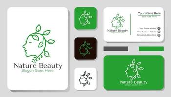 natuur schoonheid vrouw logo voor zakelijke cosmetica, product, salon met visitekaartje ontwerp vector