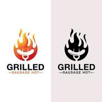 worst heet gegrild logo, bbq, barbecue-logo met zwarte versie vector