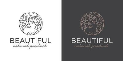 luxe en elegante logo's van mooie vrouw met blad voor cosmetica, huidverzorging, natuur schoonheidssalon lijn kunststijl vector