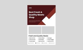 kwaliteit en vers vlees flyer ontwerp. premium kwaliteit vlees poster, folderontwerp. vlees winkel flyer ontwerp. vector