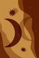 abstracte boho maan achtergrond. minimalistisch nacht bohemien ontwerp voor kaart, behang, uitnodiging, brochure. hedendaagse vectorkunst in bruine kleuren vector
