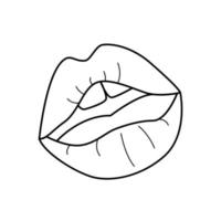 vrouwen lippen schets doodle stijl. open mond in lijn kunststijl. zwart-wit mollige lippen vector illustartion geïsoleerd op een witte background