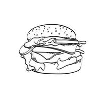 hamburger illustratie vector hand getekend geïsoleerd op een witte achtergrond lijntekeningen.