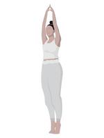 een vrouw voert een yoga-asana op de tenen uit met haar armen omhoog. vector