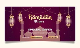 ramadan verkoop horizontale banner sociale media post met moskee silhouet illustratie sjabloon vector
