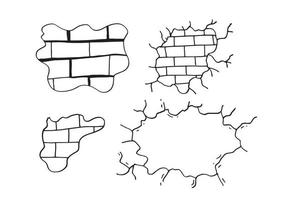 handgetekende set van gebarsten bakstenen muren. vectorillustratie. vector