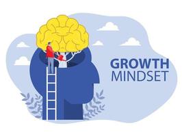 zakenman die planten water geeft met een groot brein, een groeimindset concept vector