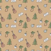 kampeerelementen, naadloos patroon. gitaren, kerstbomen, verrekijkers en andere. platte vectorillustratie