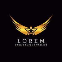 sterrenvleugels logo. metalen logo ontwerpsjabloon concept vector