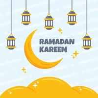 ramadan kareem-groetconcept met maan, lantaarns en wolkenillustratie vector