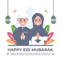 schattig meisje en jongen moslim vieren eid mubarak vector