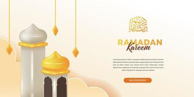 ramadan kareem met 3d schattige zoete moskee toren voor islamitische gebeurtenis party wenskaart uitnodiging banner met arabische kalligrafie vector