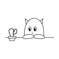 vectorillustratie van een persoon die aan het piekeren is terwijl hij naar een cactusplant kijkt vector