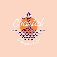 vuurtoren zoeklicht baken toren eiland strand kust eenvoudige lijntekeningen logo ontwerp inspiratie vector