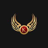 Luxe letter K embleem vleugels logo ontwerpsjabloon concept vector