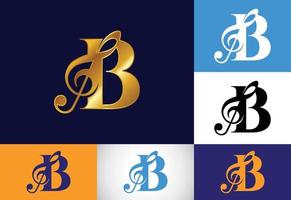 aanvankelijk b-monogramalfabet met een muzieknoot. symfonie- of melodietekens. muzikaal teken symbool. vector