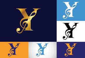 aanvankelijk y-monogramalfabet met een muzieknoot. symfonie- of melodietekens. muzikaal teken symbool. vector