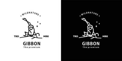 vintage retro hipster gibbon logo vector overzicht monoline kunst pictogram