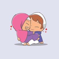 schattige illustratie van een moslimpaar dat intiem grappen maakt vector