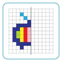 foto reflectie educatief spel voor kinderen. leer symmetrische werkbladen voor voorschoolse activiteiten in te vullen. kleurrasterpagina's, visuele waarneming en pixelart. het televisiescherm afmaken. vector