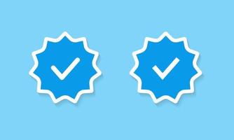 blauwe geverifieerde badge pictogram vector in vlakke stijl