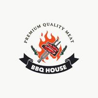 handgetekende vintage barbecue huis logo badge vector