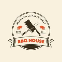 handgetekende vintage barbecue huis logo badge vector