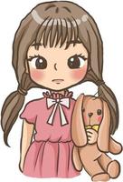 cartoon meisje met een pop schattig kawaii manga anime illustratie clip artkid tekening karakter vector