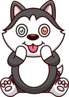 cartoon schattig Siberische husky zitten. siberische husky mascotte stripfiguur vector